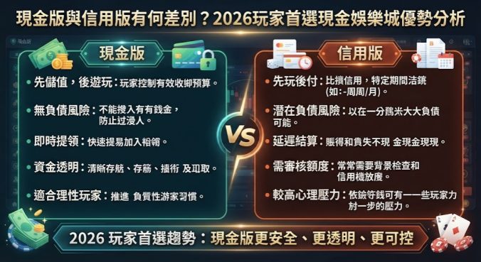 現金版與信用版有何差別？2026玩家首選現金娛樂城優勢分析